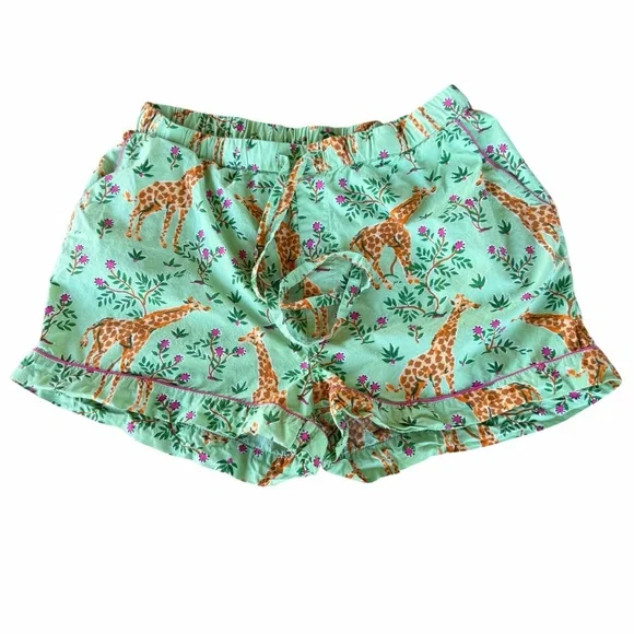 PrintFresh Grazing Giraffes Mint Green Pajama Shorts 100% Organic Cotton XS GUC - Picture 2 of 6